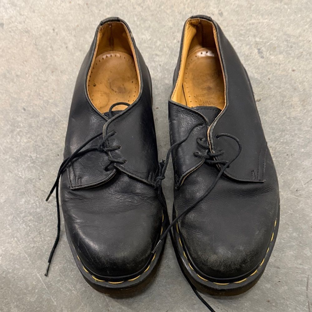 Dr. Martens vintage Black Leather Oxfords with Yellow Stitching